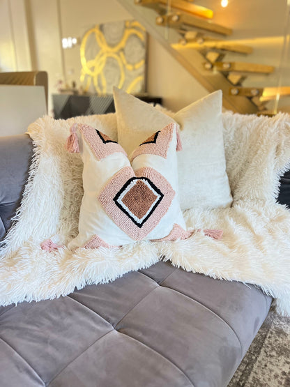 Bohemian Geometric Pink Jacquard Luxury Cushion Cover
