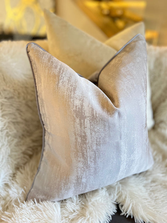 Striped Light Pink and Silver Luxury Cushion Cover