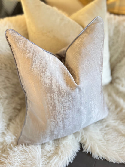 Striped Light Pink and Silver Luxury Cushion Cover