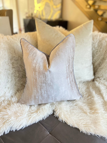 Striped Light Pink and Silver Luxury Cushion Cover