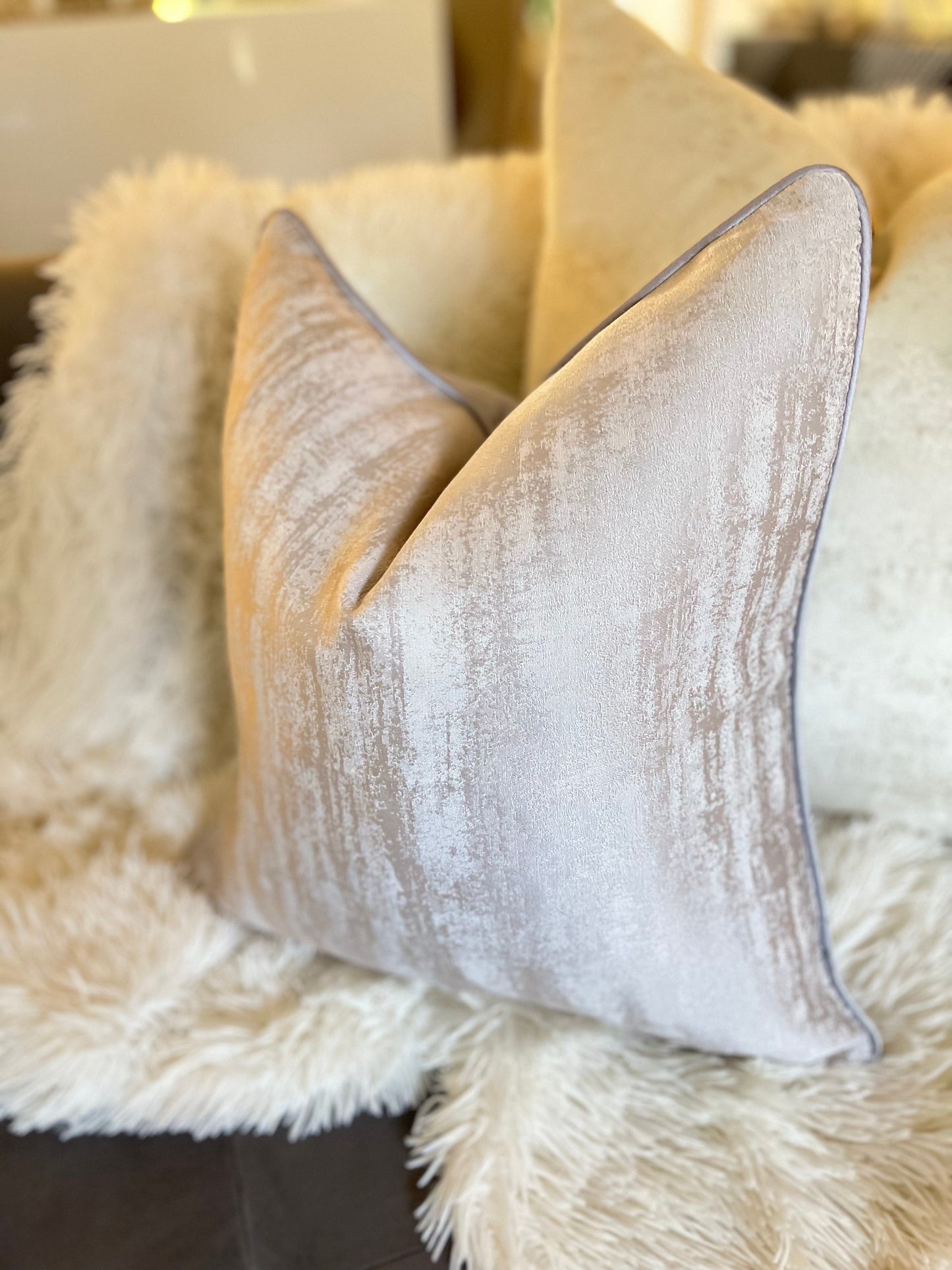 Striped Light Pink and Silver Luxury Cushion Cover