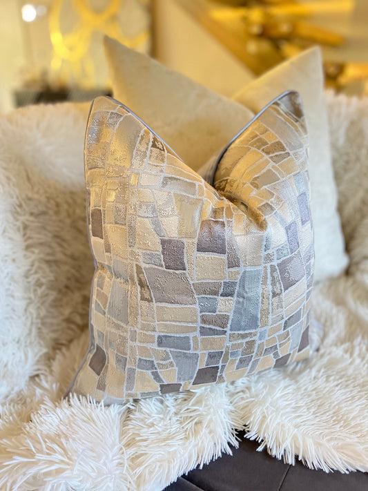Geometric Nude and Grey Jacquard Luxury Cushion Cover
