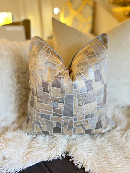Geometric Nude and Grey Jacquard Luxury Cushion Cover