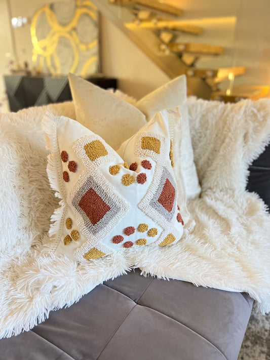 Bohemian Geometric Red and Yellow Jacquard Luxury Cushion Cover