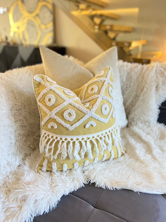 Bohemian Geometric Yellow and White Jacquard Luxury Cushion Cover