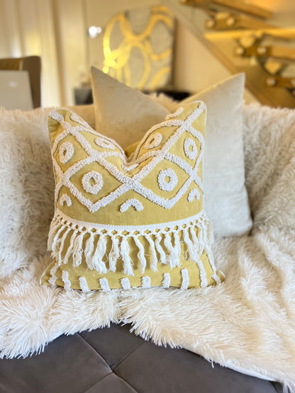 Bohemian Geometric Yellow and White Jacquard Luxury Cushion Cover