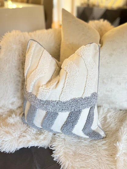 Bohemian Striped Grey and White Jacquard Luxury Cushion Cover