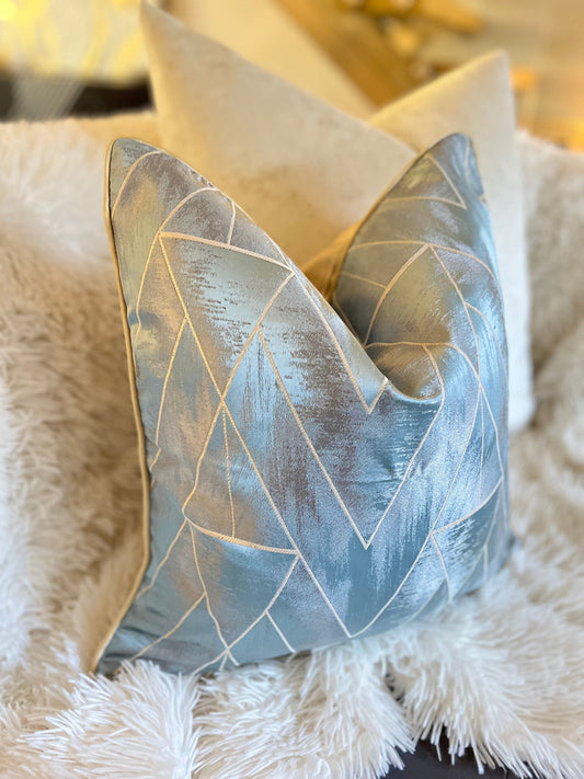 Silver and Blue Jacquard Luxury Cushion Cover