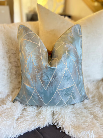 Silver and Blue Jacquard Luxury Cushion Cover