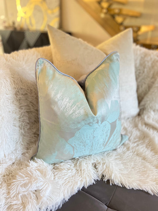 Light Blue and Silver Jacquard Luxury Cushion Cover