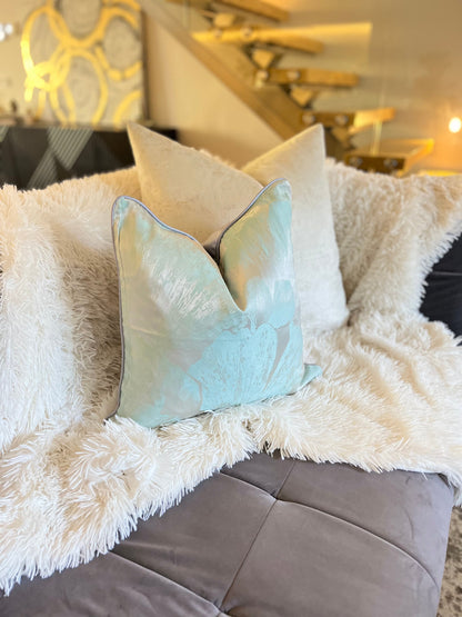 Light Blue and Silver Jacquard Luxury Cushion Cover