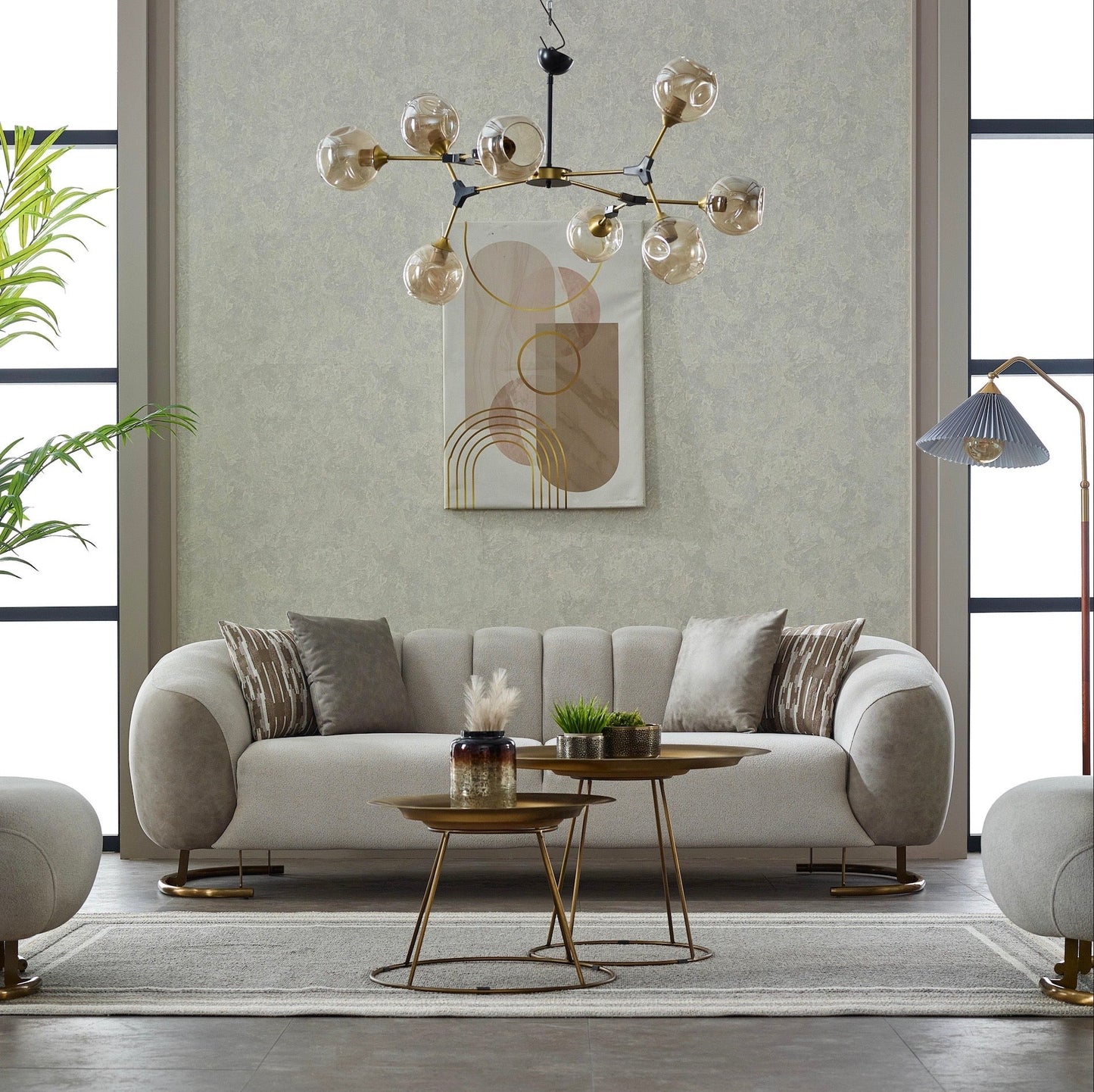 Turkish Palmera Sofa - White & Beige