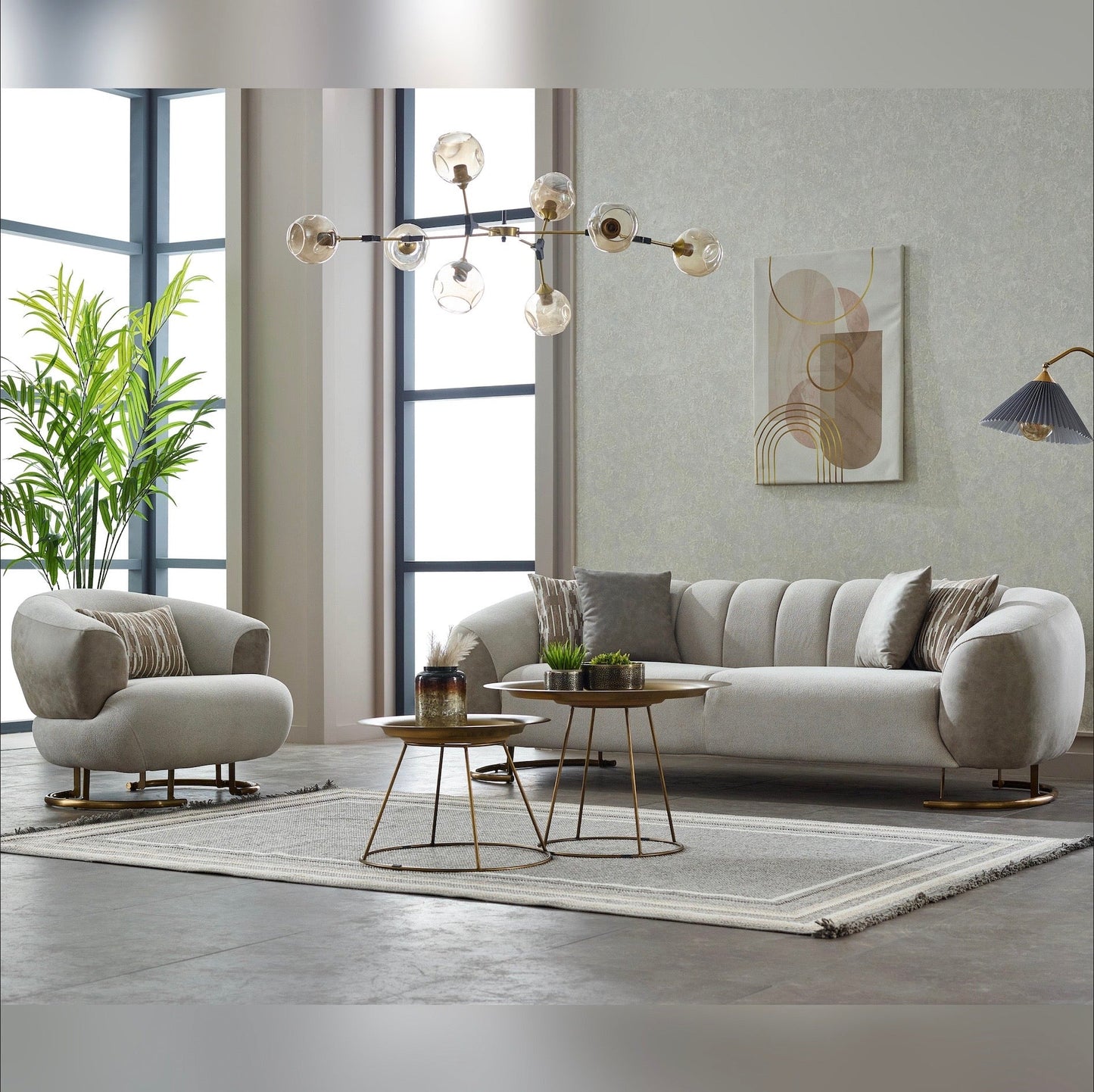Turkish Palmera Sofa - White & Beige