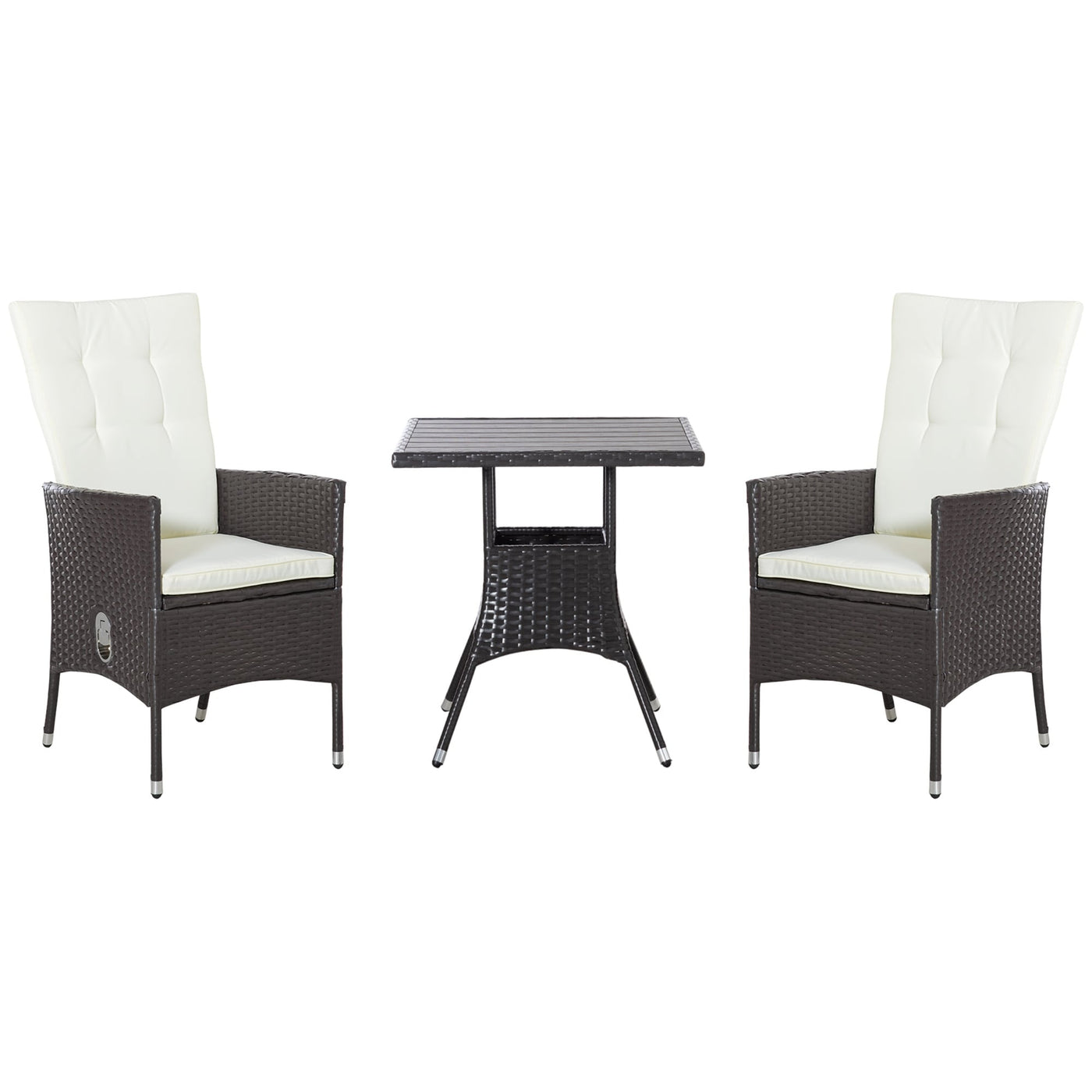 Outsunny 3 Pieces Patio PE Rattan Sofa Set, Outdoor Recliner Chairs Wood Grain plastic Top Coffee Table