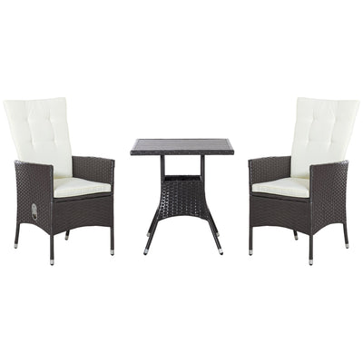 Outsunny 3 Pieces Patio PE Rattan Sofa Set, Outdoor Recliner Chairs Wood Grain plastic Top Coffee Table