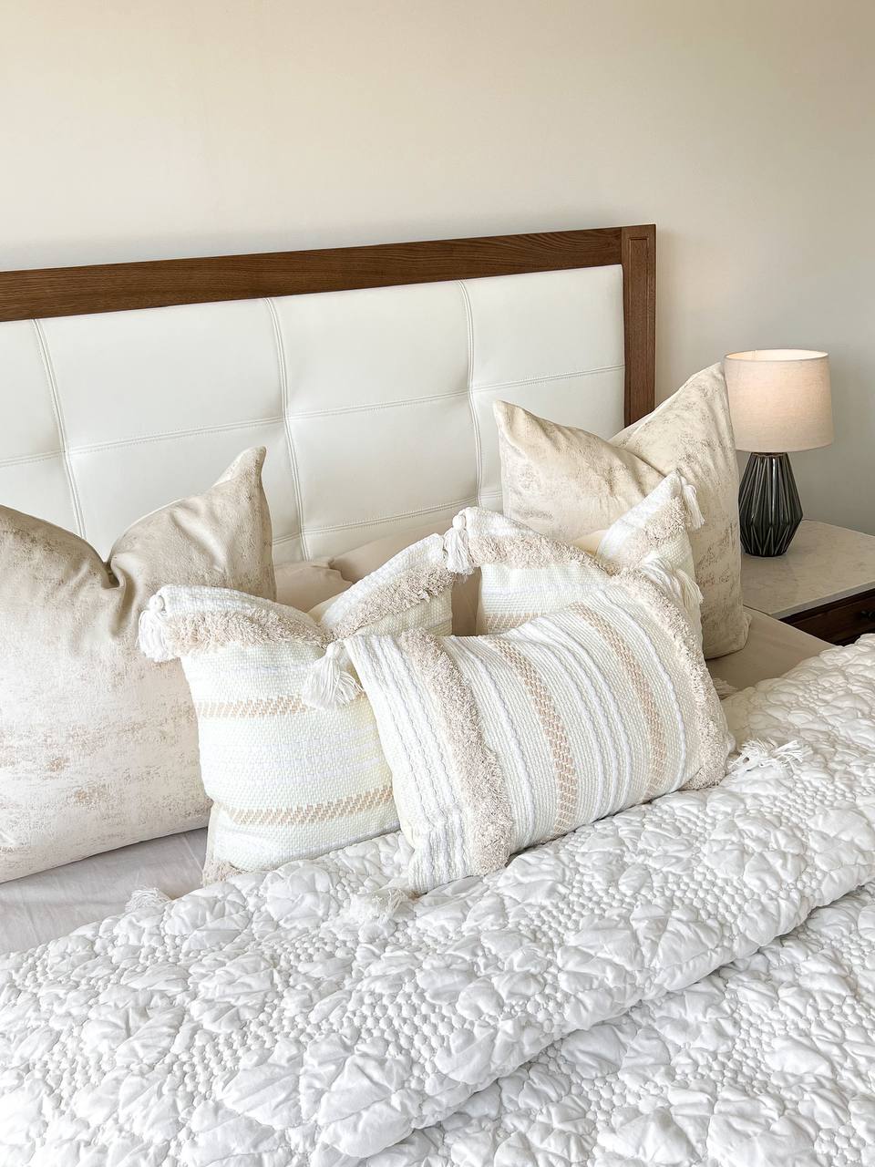Rectangle Cream and White Bohemian Style Cushion