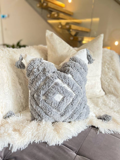 White and Dark Grey Bohemian Style Cushion