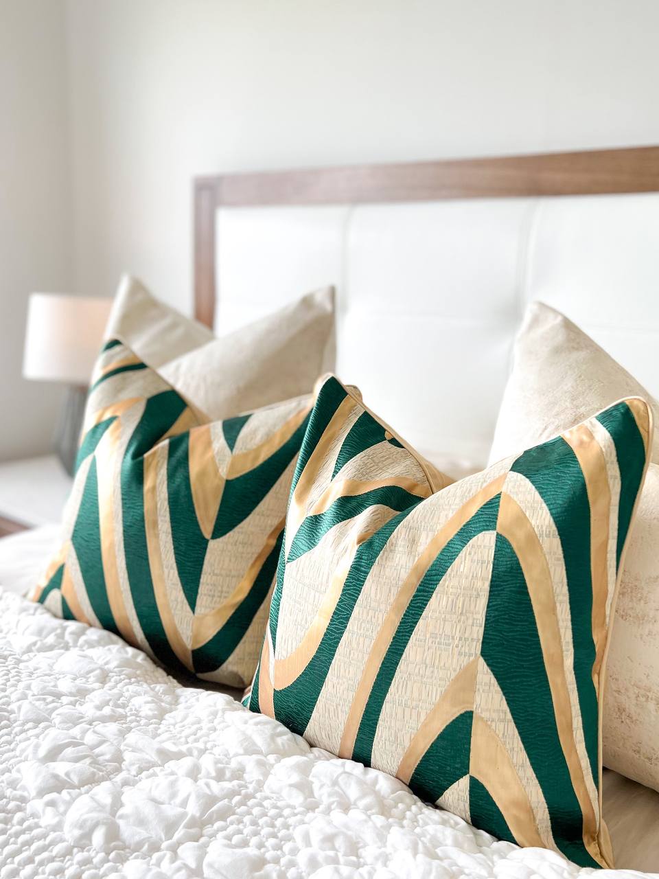 Green and Gold Checkered Luxury Cushion Cover