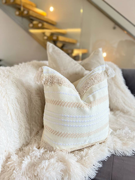Cream and White Bohemian Style Cushion