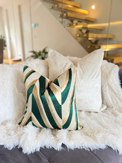 Green and Gold Checkered Luxury Cushion Cover