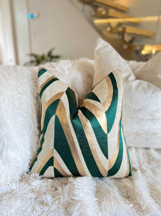 Green and Gold Checkered Luxury Cushion Cover