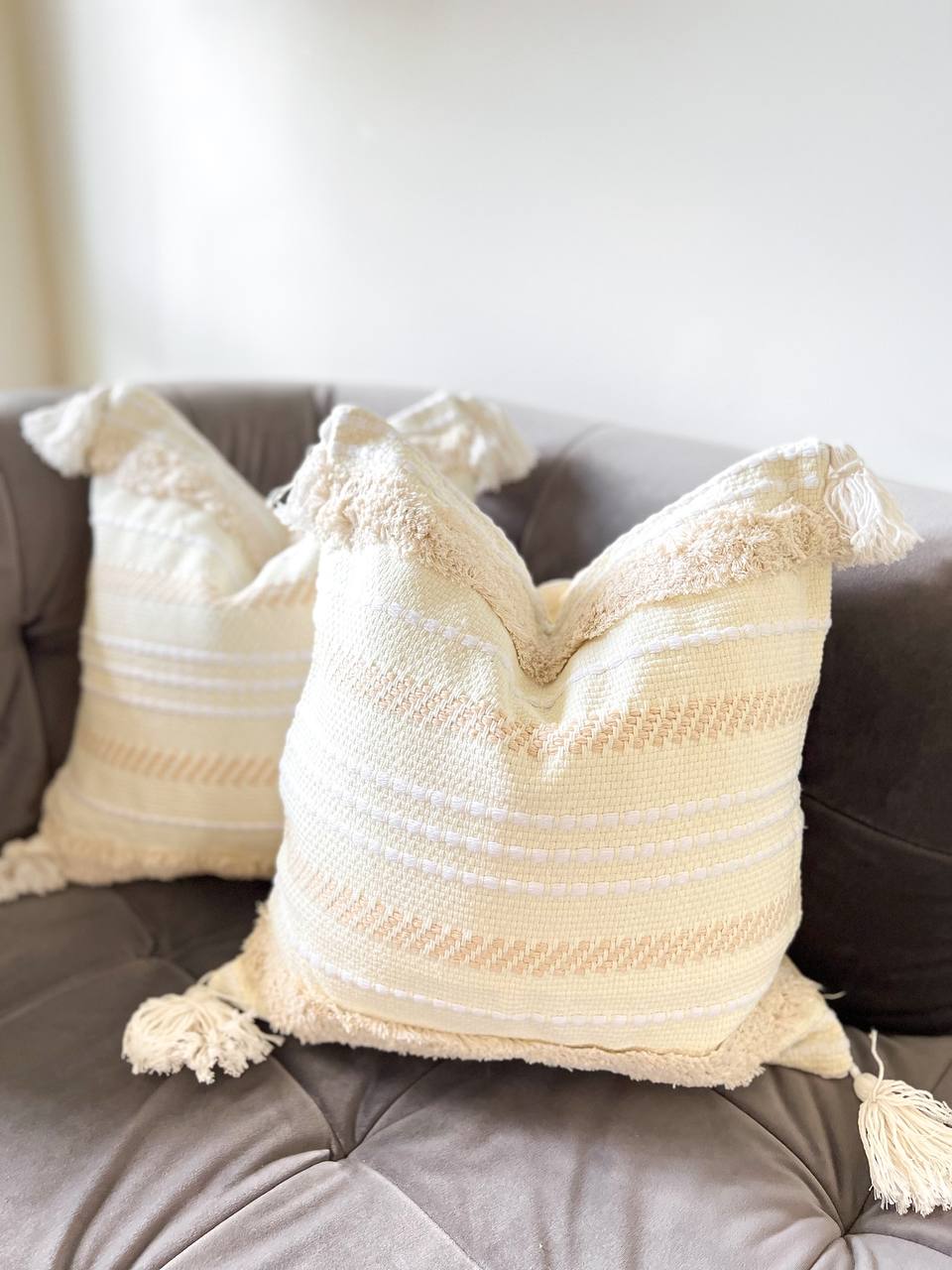 Cream and White Bohemian Style Cushion