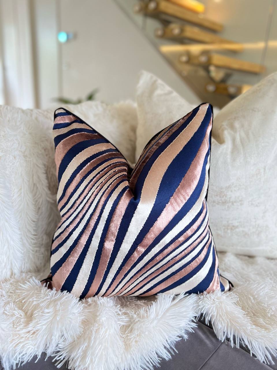 Navy and Champagne Luxury Cushion Cover