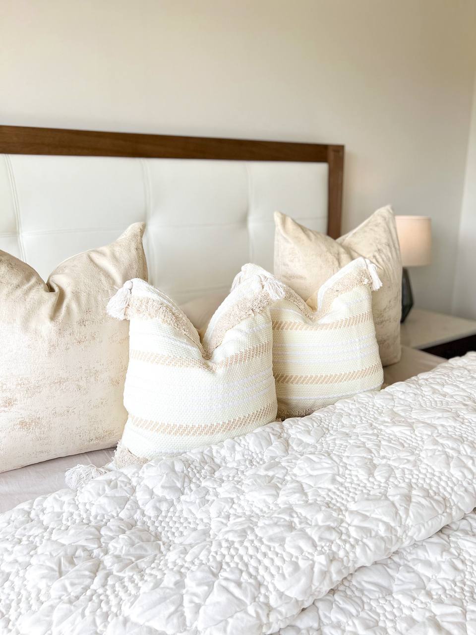 Cream and White Bohemian Style Cushion