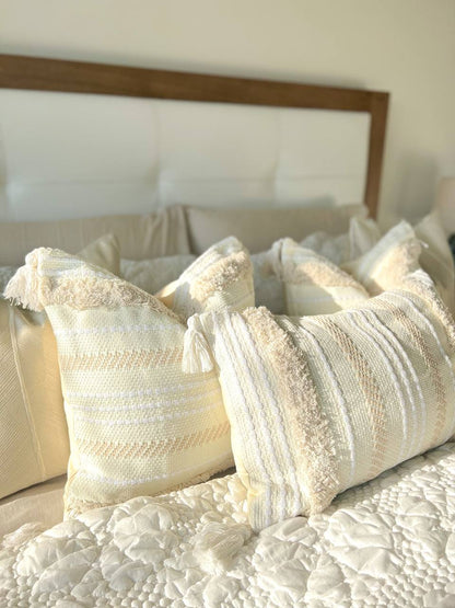 Rectangle Cream and White Bohemian Style Cushion