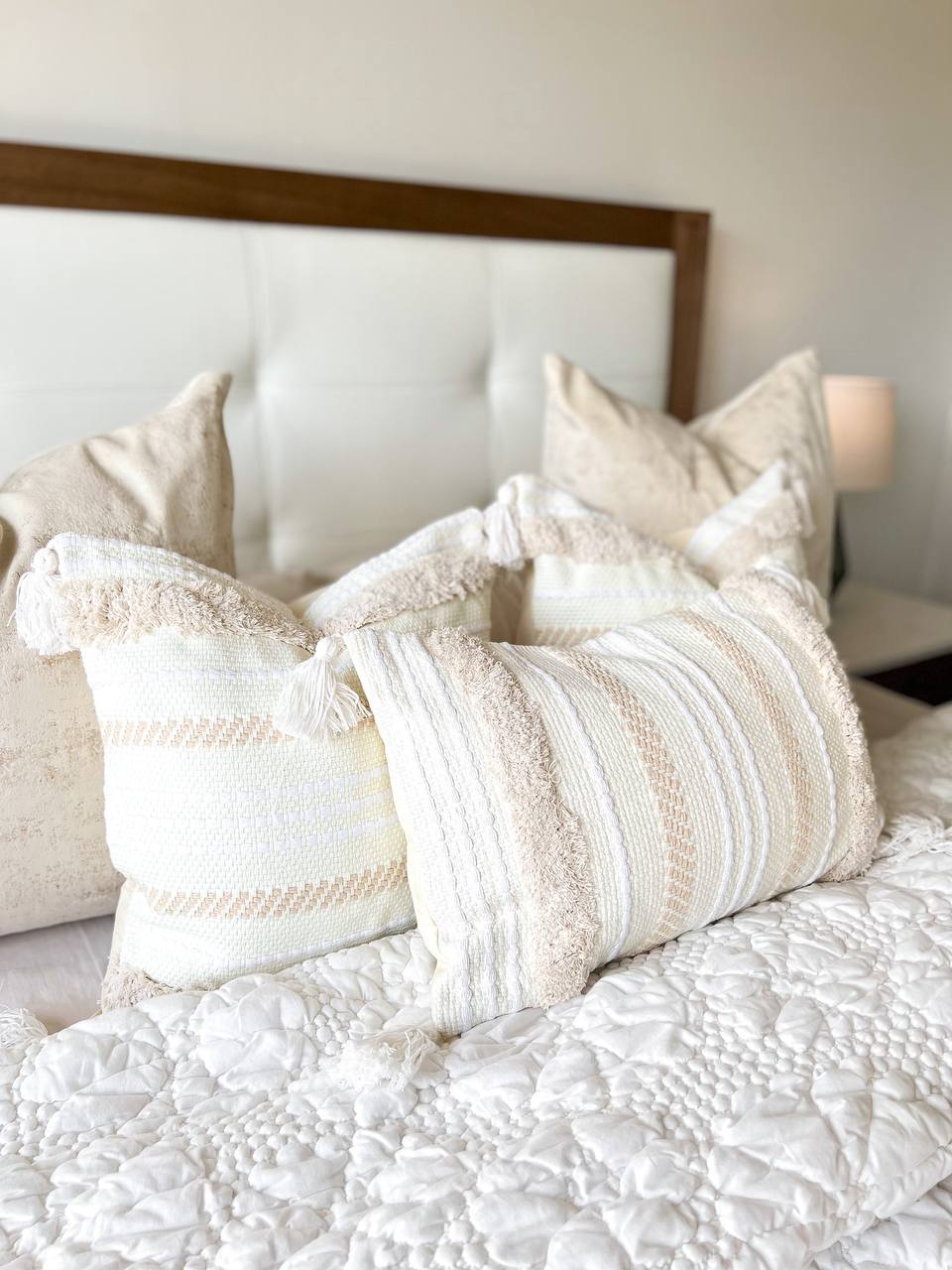 Rectangle Cream and White Bohemian Style Cushion