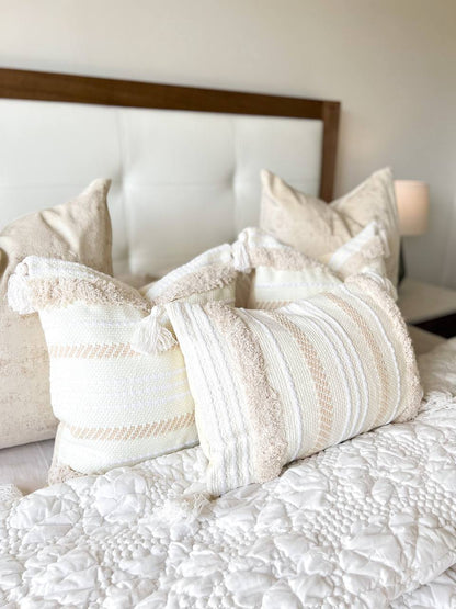 Rectangle Cream and White Bohemian Style Cushion