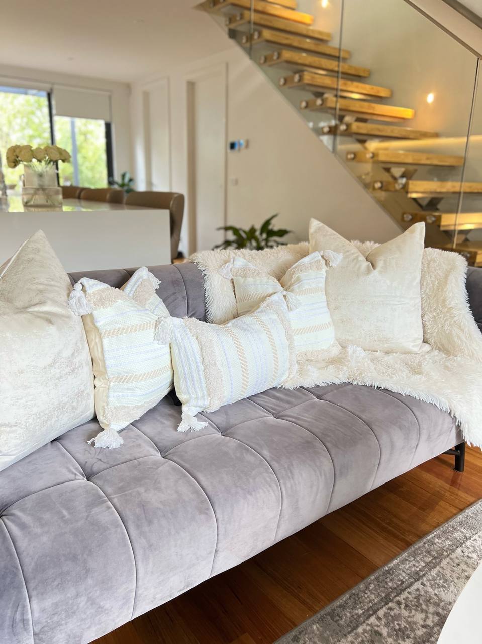 Rectangle Cream and White Bohemian Style Cushion
