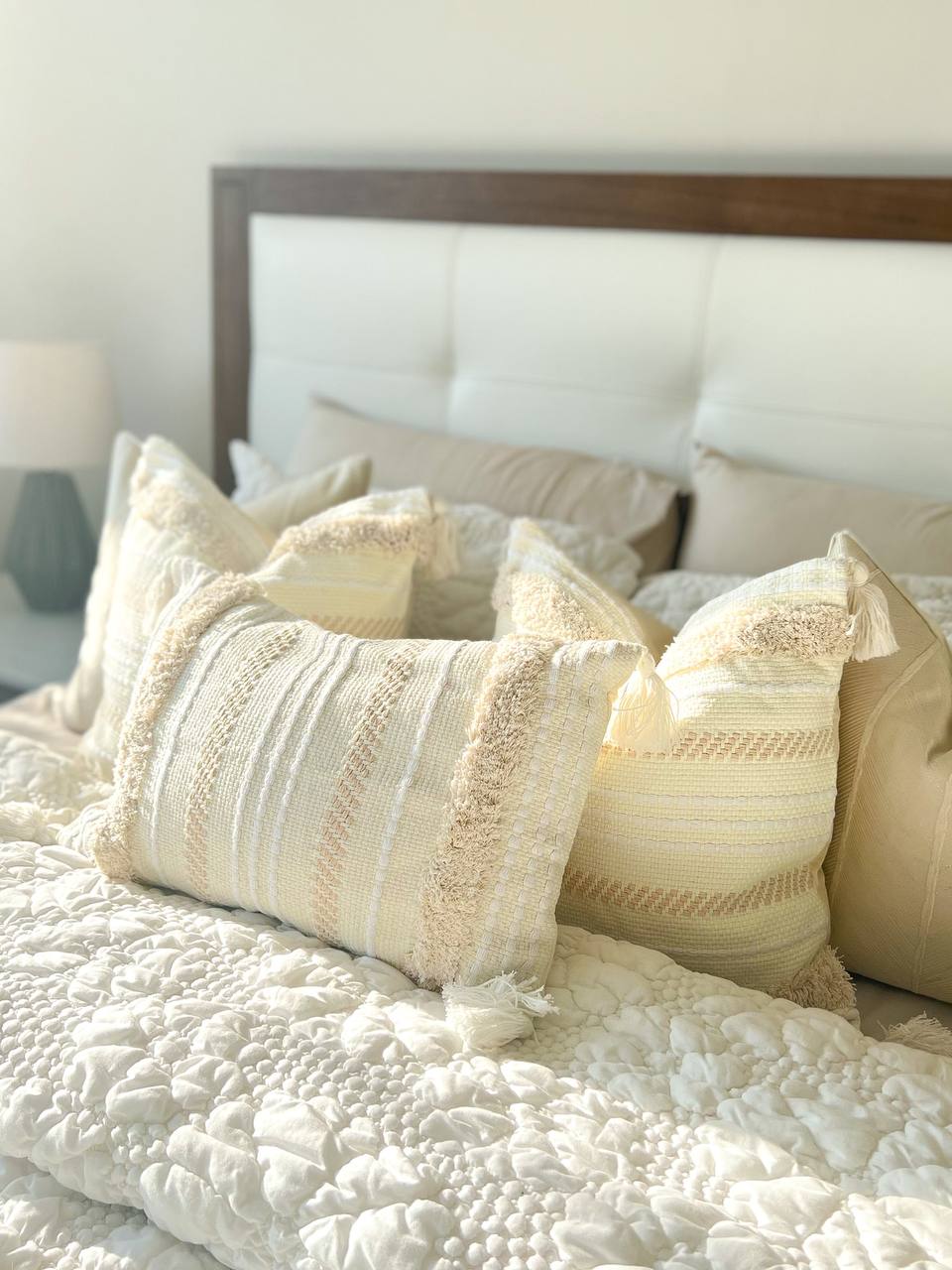 Cream and White Bohemian Style Cushion