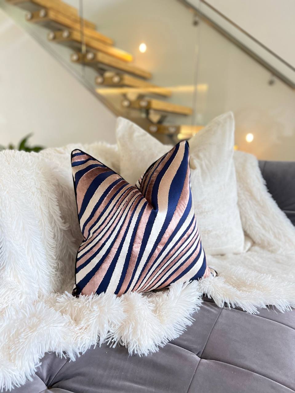 Navy and Champagne Luxury Cushion Cover