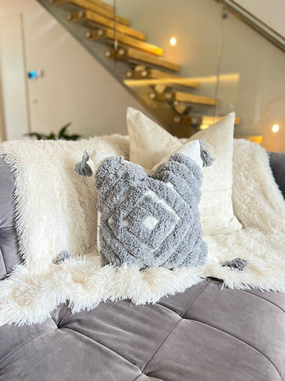 White and Dark Grey Bohemian Style Cushion