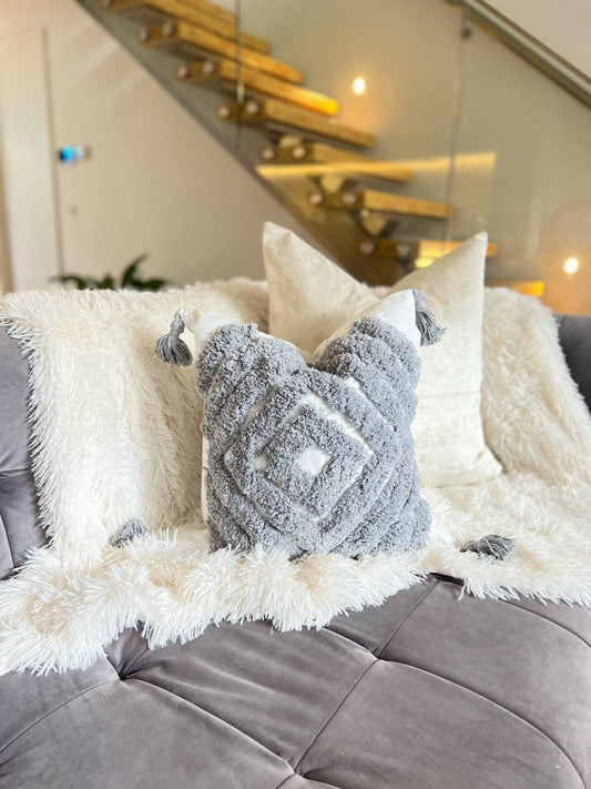 White and Dark Grey Bohemian Style Cushion