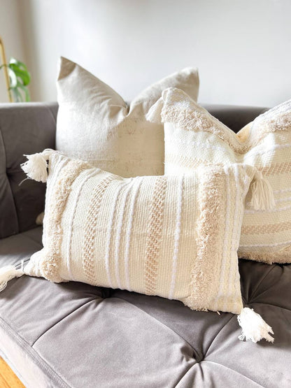 Rectangle Cream and White Bohemian Style Cushion