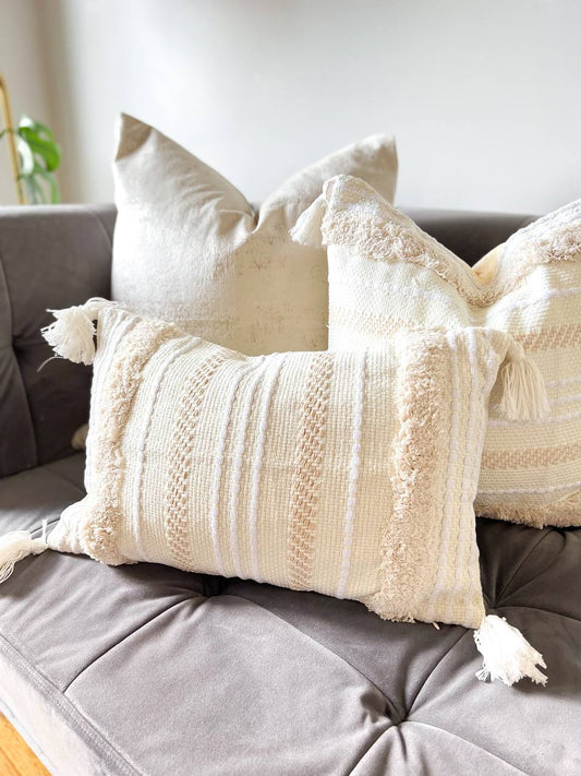 Rectangle Cream and White Bohemian Style Cushion