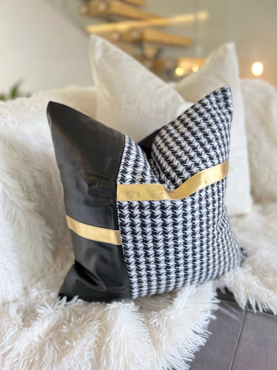 Black and White Checkered Luxury Cushion Cover