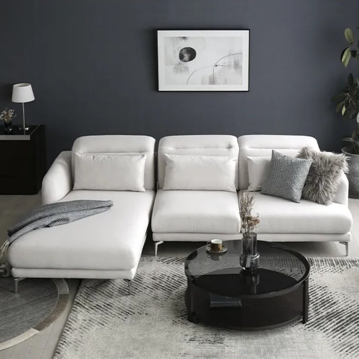 Noa Sectional Sofa Right Chaise - White