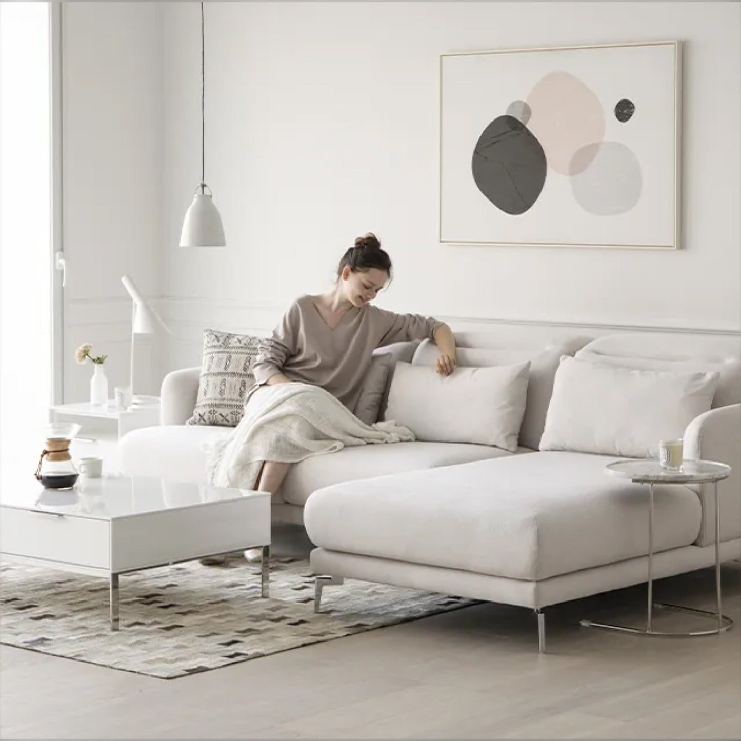 Noa Sectional Sofa Left Chaise - White