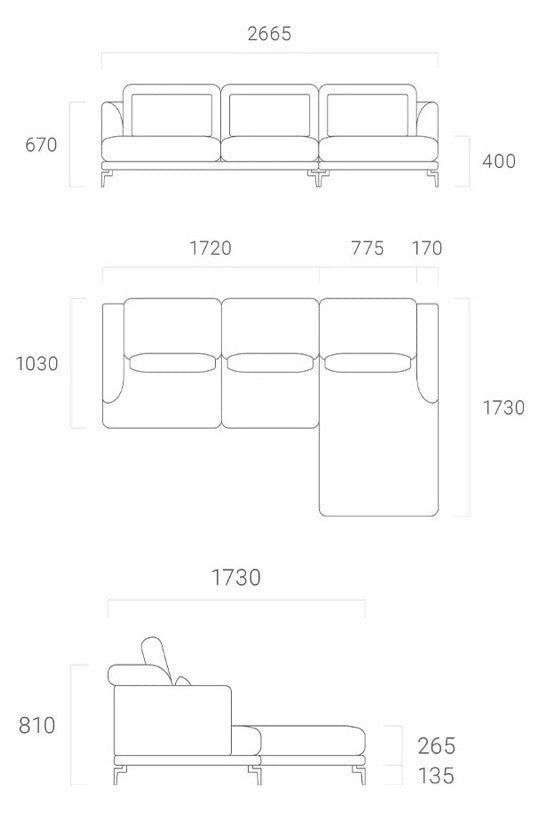 Noa Sectional Sofa Right Chaise - White